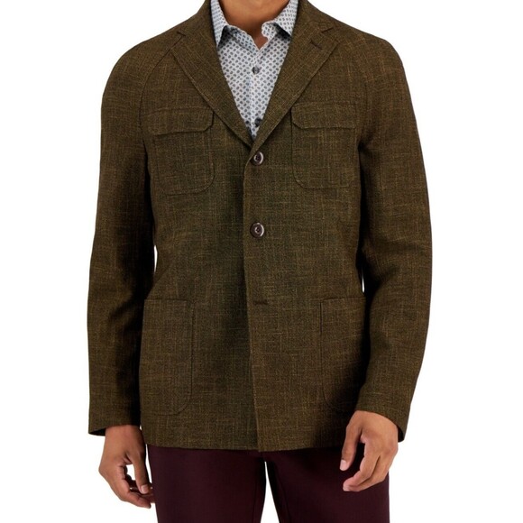 Tallia Men's Slim-Fit Raglan Sport Coat Gold/black, 50R - Picture 2 of 2